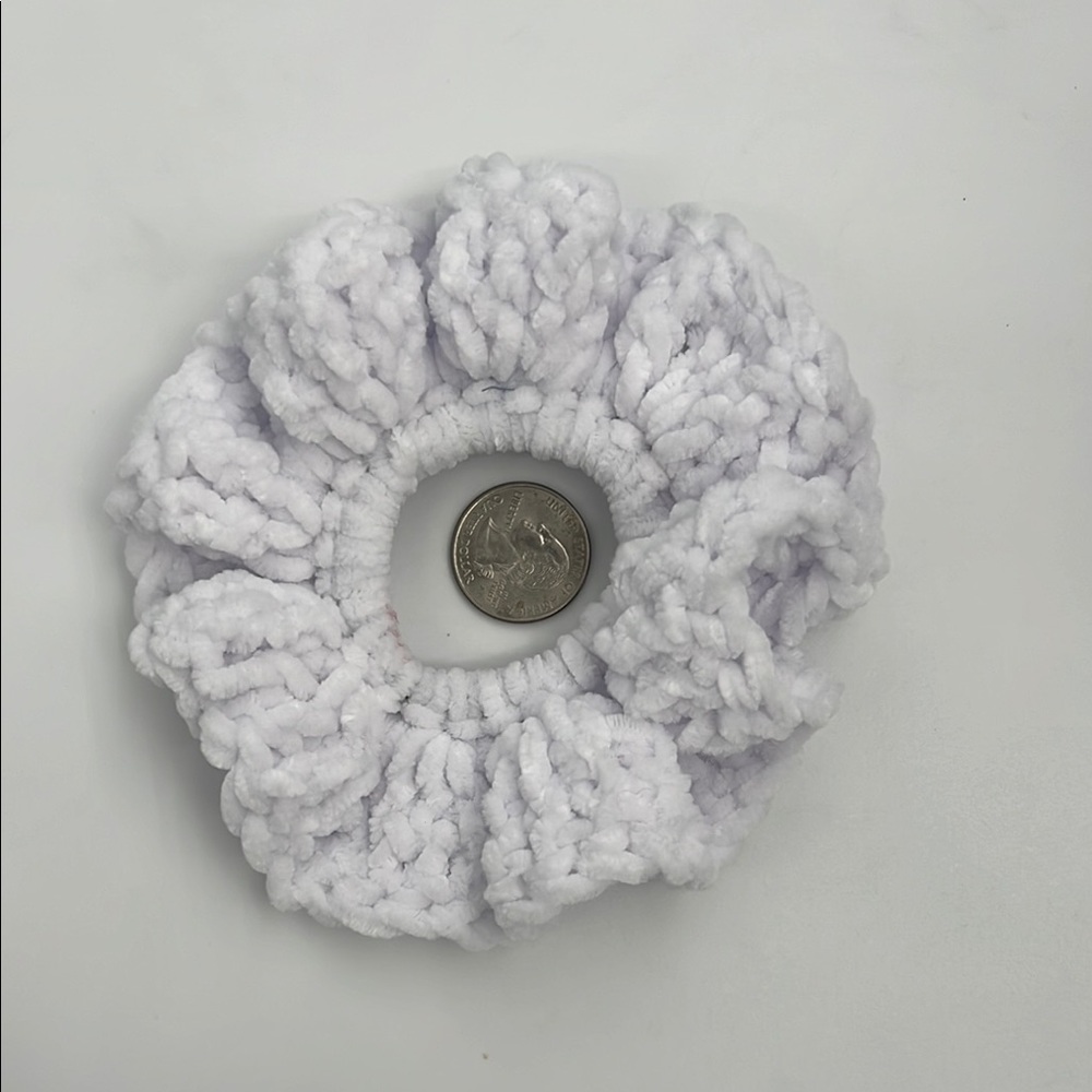 Crochet Velvet Scrunchie Set of 4 in Red, White, and Blue Handmade - Picture 4 of 5